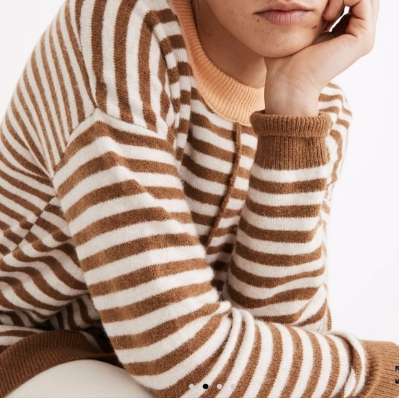 Madewell Stripe-Play Smithe Sweater Size XXS Coziest Yarn Brown White Orange - Picture 2 of 9